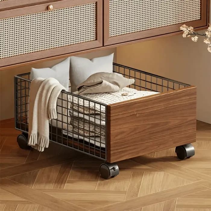 Chariot roulant sous-meuble grande capacité avec roulettes, panier de rangement roulant peu encombra