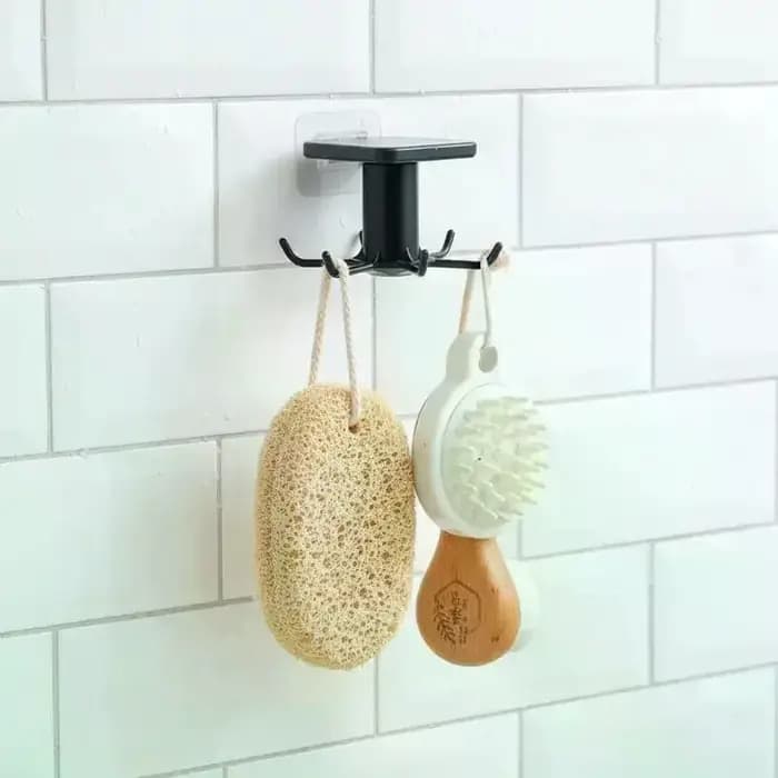 Support adhésif pour ustensiles de cuisine sous l'armoire avec rotation à 360° et 6 crochets pour le rangement
