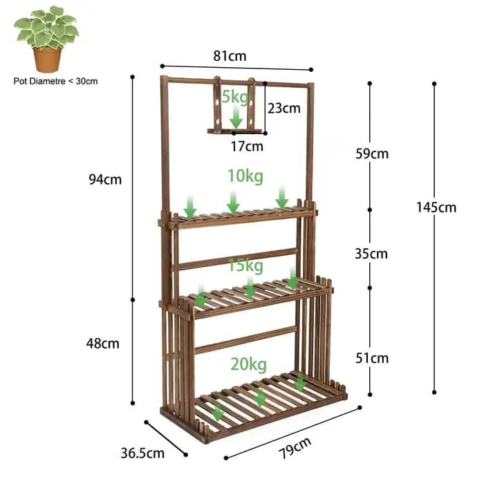 Support pour plantes suspendu robuste, plusieurs étagères en bois pour fleurs en pot, unité d'étagèr