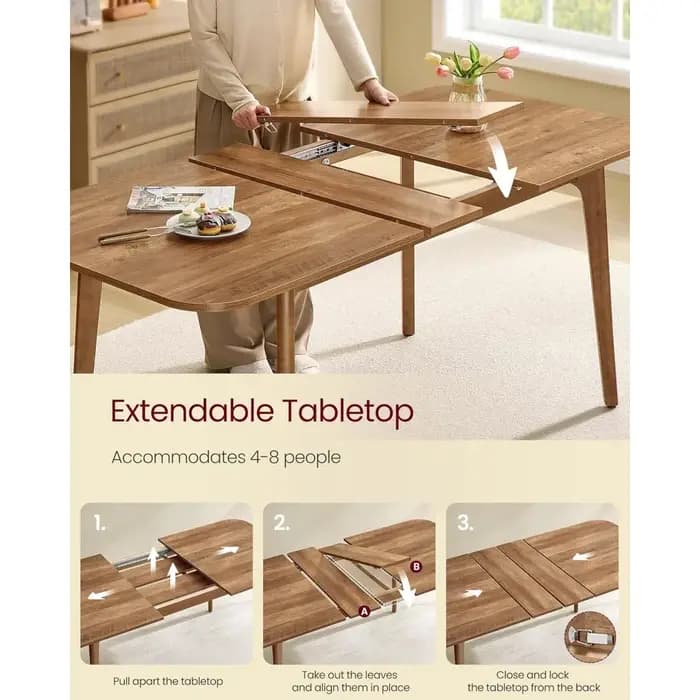 Table à manger pour 4/6/8, table de cuisine extensible avec pieds coniques, transitions incurvées, p