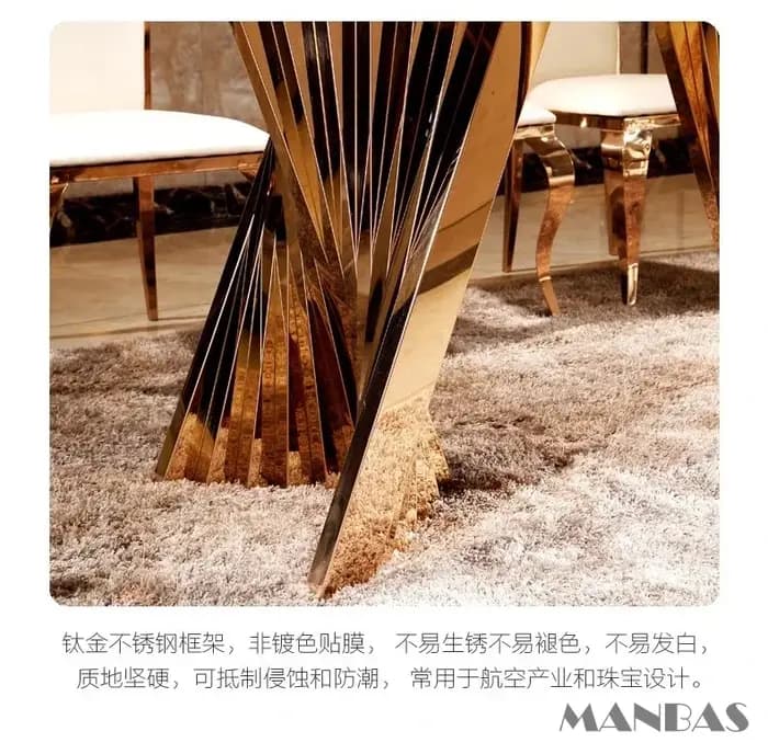 Linlimlam – ensemble de salle à manger de luxe: 6 chaises en cuir véritable en acier inoxydable et Table rectangulaire