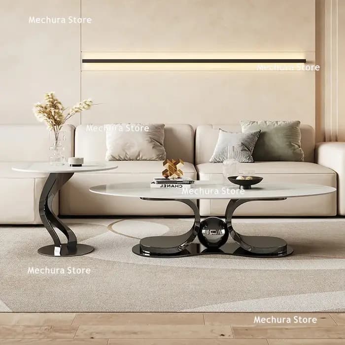 Tables basses de luxe légères avec plaque de roche, pour salon, ovales minimalistes italiennes, nouv