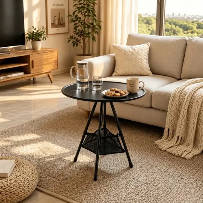 Table moderne pliable avec plateau à collation et bords surélevés - Gain de place, idéale pour chambre à coucher, baie vitrée - Table basse autoportante