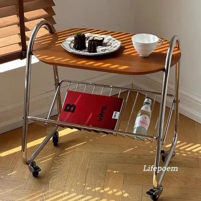 Table basse mobile rétro en bois massif pour salon