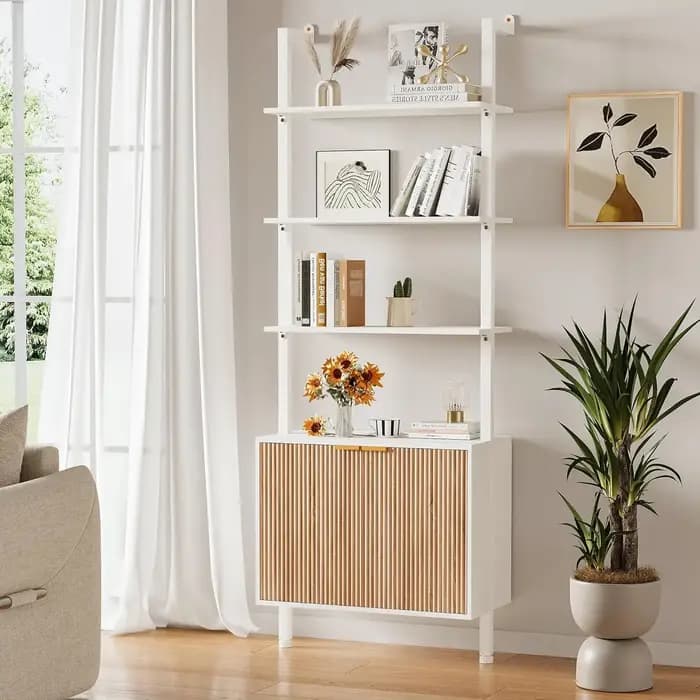 Étagère murale en bois et métal de 74 pouces, bibliothèque, présentoir pour salon, chambre, bureau,
