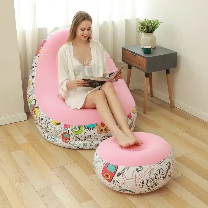 1 fauteuil pouf, canapé gonflable pliable floqué
