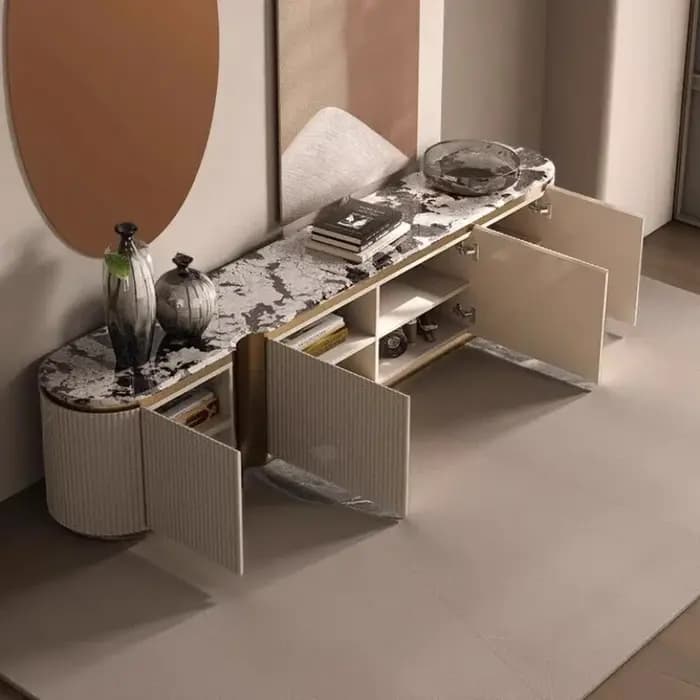 Meuble TV moderne en marbre avec rangement pour vases