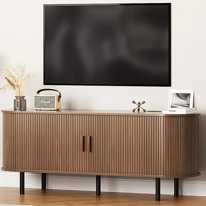 Meuble TV avec prise de courant pour téléviseur jusqu'à 60/70 ", table TV avec portes coulissantes,