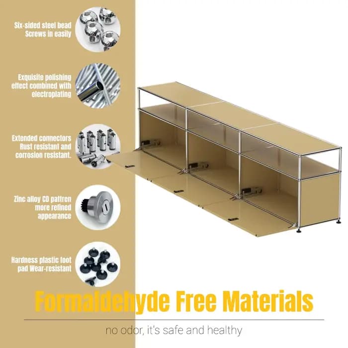 Meuble TV bas modulaire moderne | Buffet à 3 niveaux avec portes battantes | Unité de banc de rangement à cadre en