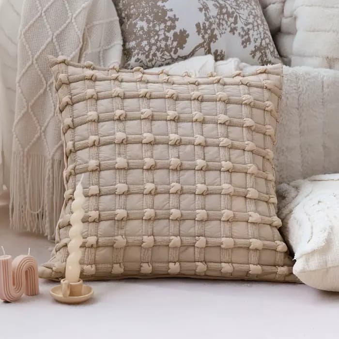 Housse de coussin décorative matelassée douce à carreaux pour canapé