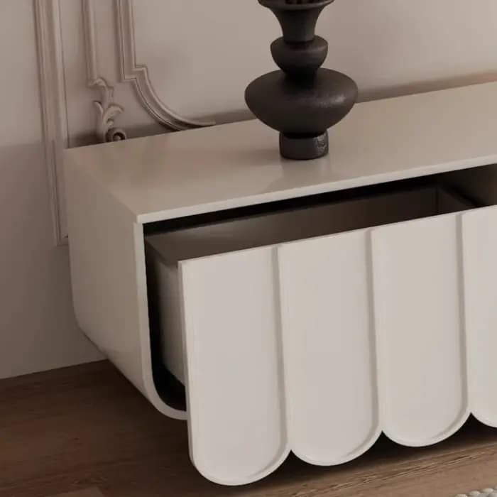 Meuble TV blanc brillant en bois massif