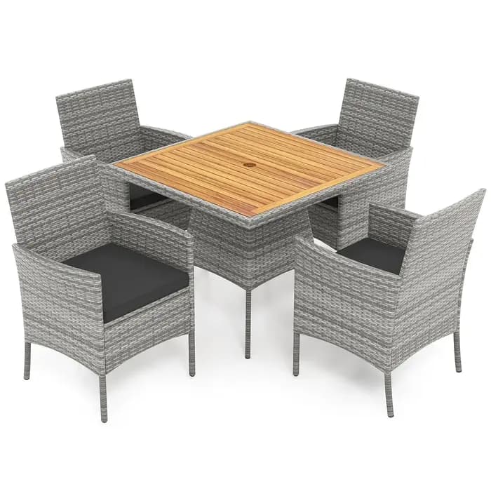 Ensemble de salle à manger de jardin en rotin PE 5 pièces, table, chaises, coussins, terrasse extéri