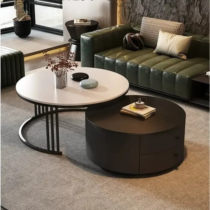 Nouvelle table basse ronde noire mobile de luxe léger et moderne 2026