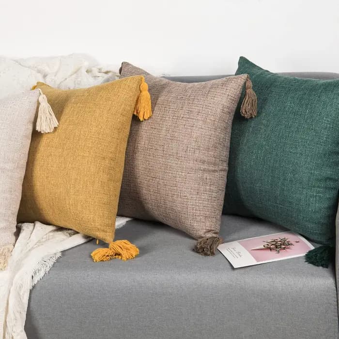 Juste de coussin en lin jaune pour canapé
