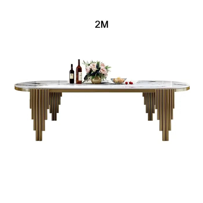 Table de salle à manger Ellipses en marbre avec pieds en acier inoxydable doré