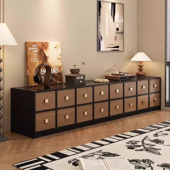 Meuble TV rétro 200 cm en bois brillant
