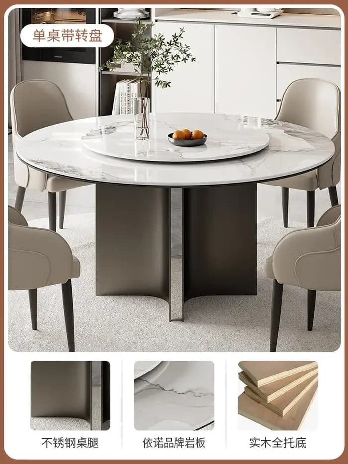 Tables à manger modernes de luxe, table à manger ronde en dalle de roche pour la cuisine et la maiso