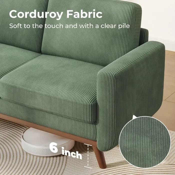 Canapé causeuse Vesgantti 68 – Vert, velours côtelé confortable avec coussin à ressorts, cadre en bo