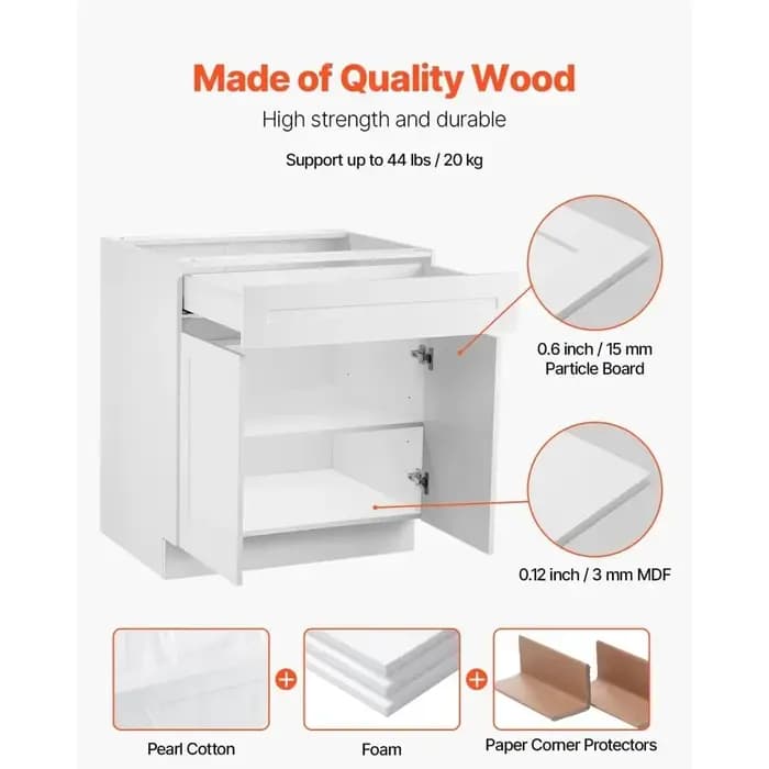 Meuble bas de rangement style Shaker blanc Bestseller36, non assemblé, 36 de largeur x 24 de profond