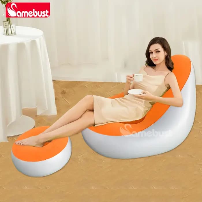 Canapé gonflable Camebust - Surface floquée, repose-pieds en PVC de haute qualité, gonflage rapide,