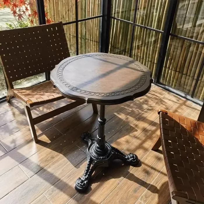 Table basse ronde d'art de fer en bois massif rétro