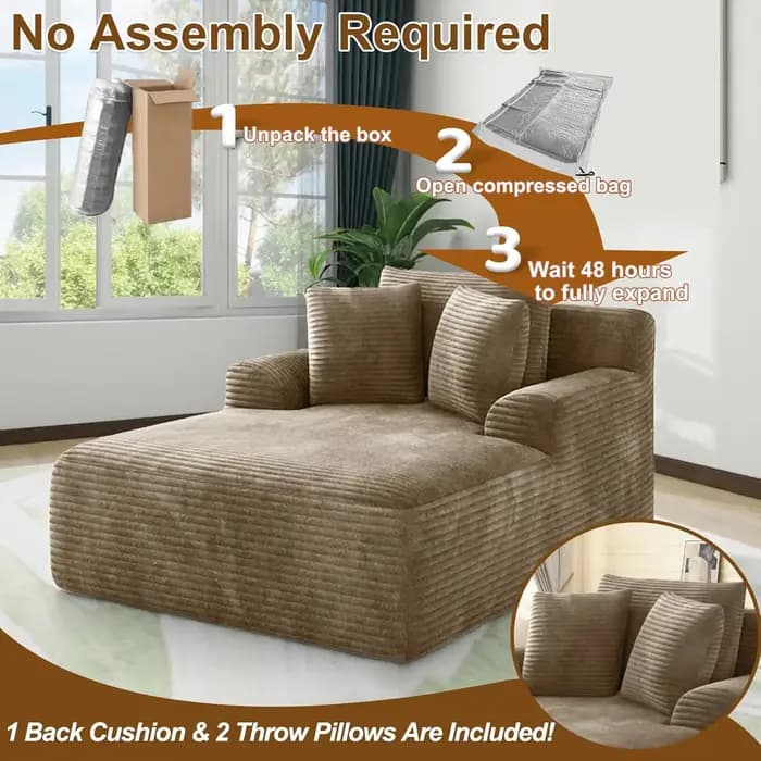 Chaise longue surdimensionnée sans structure de 66 pouces pour intérieur, chaises longues de lecture