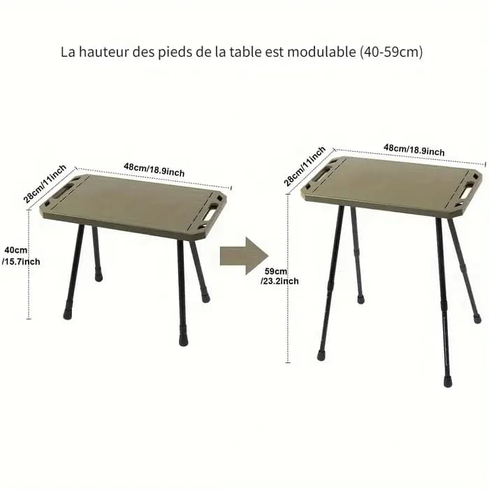 Table de camping pliante avec sac de transport