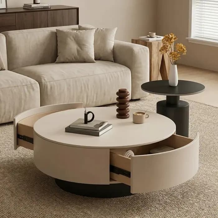 Tables basses rondes en bois italien, petites tables basses de sol avec rangement, meubles de salon pour appartement
