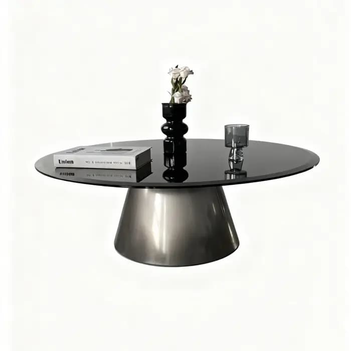 Table basse ronde transparente en acier inoxydable noir, tables basses italiennes uniques, petite ta