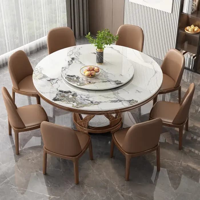 Table de salle à manger ronde en marbre avec chaises