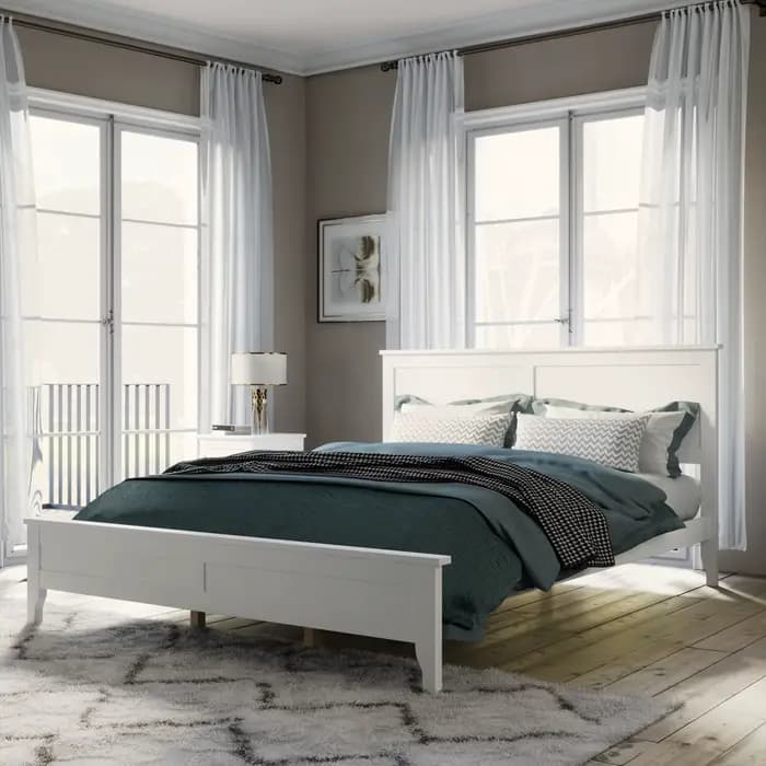Lit à plateforme moderne en bois massif blanc, queen size