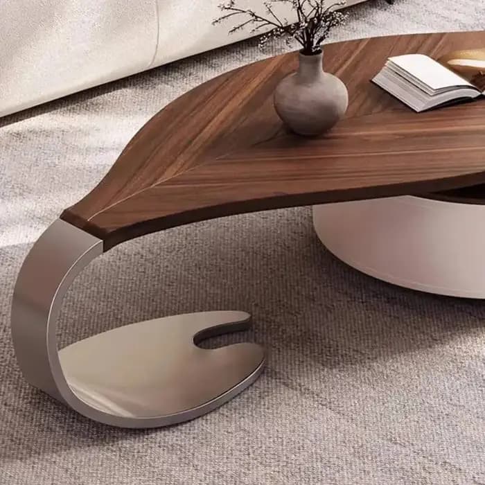 Table basse en placage de noyer en forme de feuille moderne personnalisée, lumière de luxe pour salo