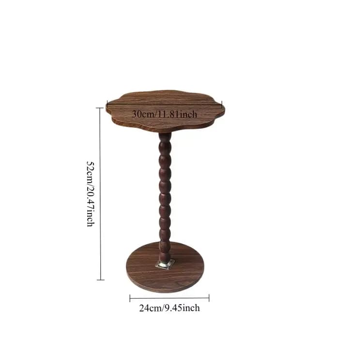 Table d'appoint marron à motif floral, table d'appoint moderne étroite avec piétement sur pied pour petits espaces, à côté du canapé et du bureau