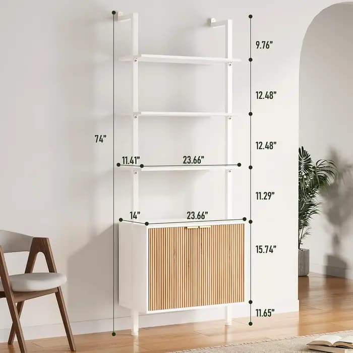 Étagère murale en bois et métal de 74 pouces, bibliothèque, présentoir pour salon, chambre, bureau,