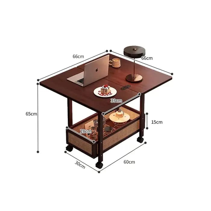 Table basse Mobile pliante en rotin sur roulettes