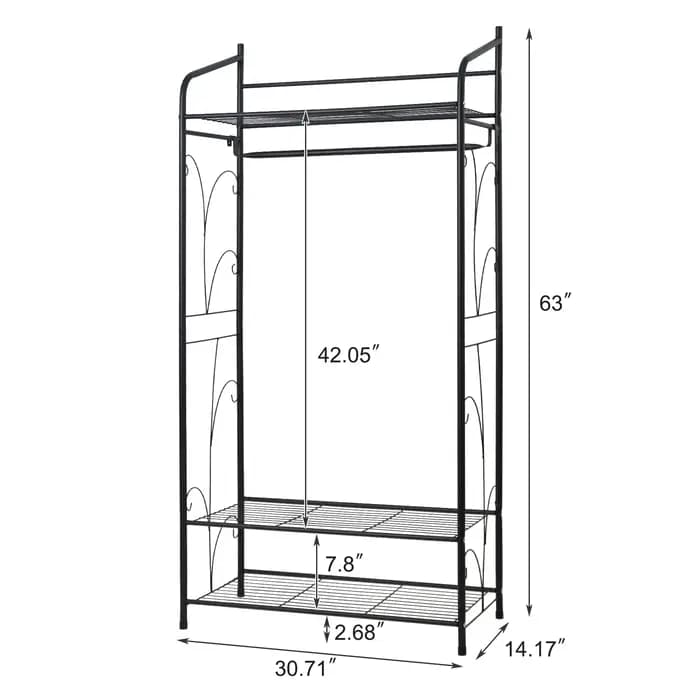 Armoire Ouverte à Vêtement: Penderie à Vêtements Fer Solide Porte Manteau sur Pieds Métallique Noir