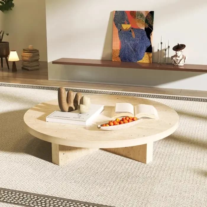 Table basse ronde en marbre vert jade