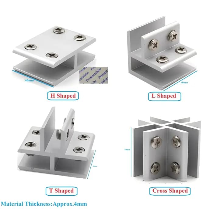 Lot de 4 supports de jonction en aluminium pour verre, en forme de L, T ou croisée, pour cloisons de