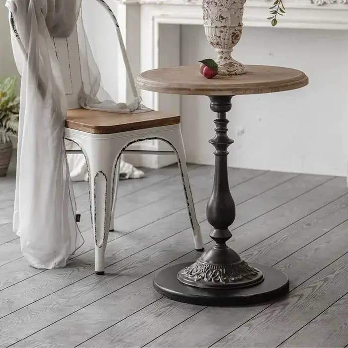 Rétro petit salon Table basse ménage Table ronde fer rond ménage Table en bois massif