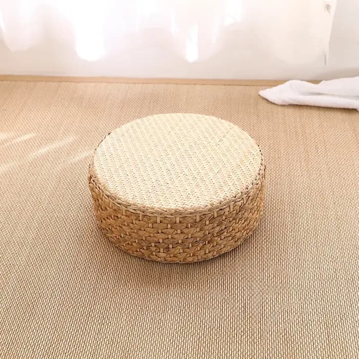 Table basse à baie vitrée en rotin et bois massif, Accent au sol Tatami tissé, Table d'appoint relev