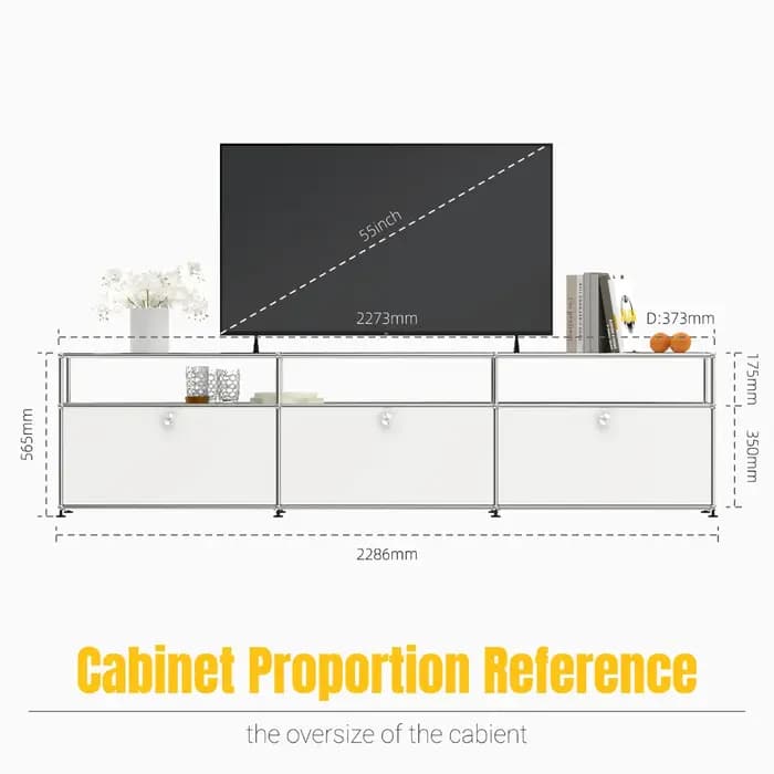 Meuble TV bas modulaire moderne | Buffet à 3 niveaux avec portes battantes | Unité de banc de rangement à cadre en