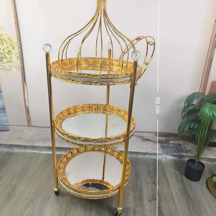 Chariot de restauration haut de gamme en métal et verre, style rétro, pour livraison de plats, desse