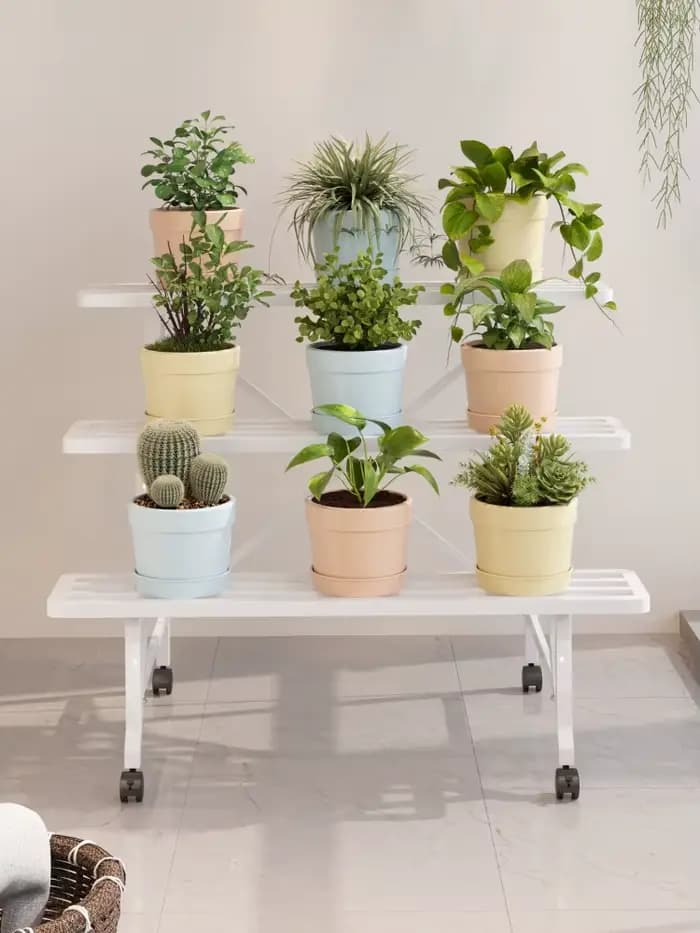 Étagère de Pot de fleur de balcon en métal avec roues, support de rangement roulant à plusieurs nive