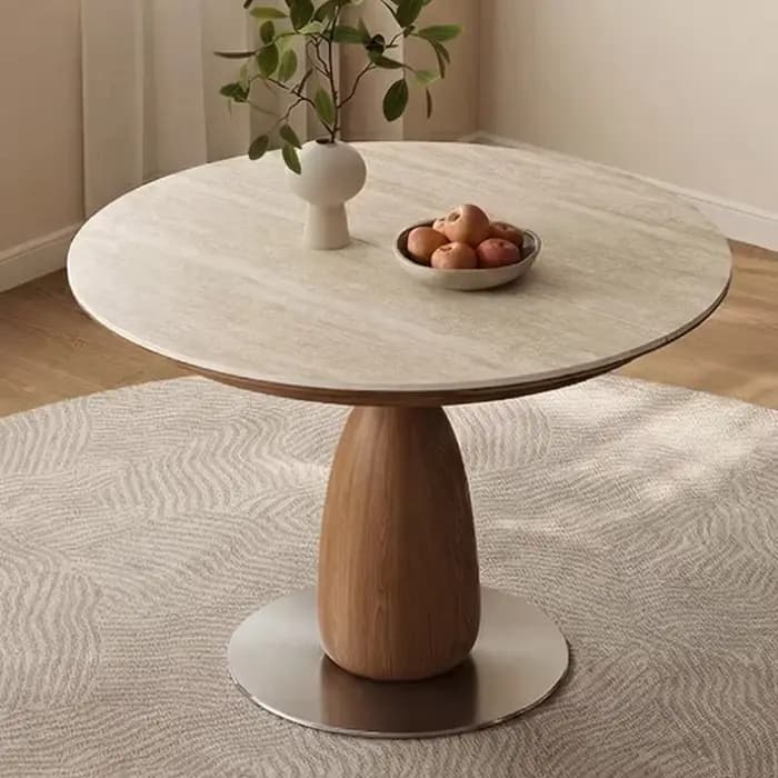 Table à manger ronde rétractable en dalle de roche de luxe moderne 90cm 100cm 110cm et ensemble de 4