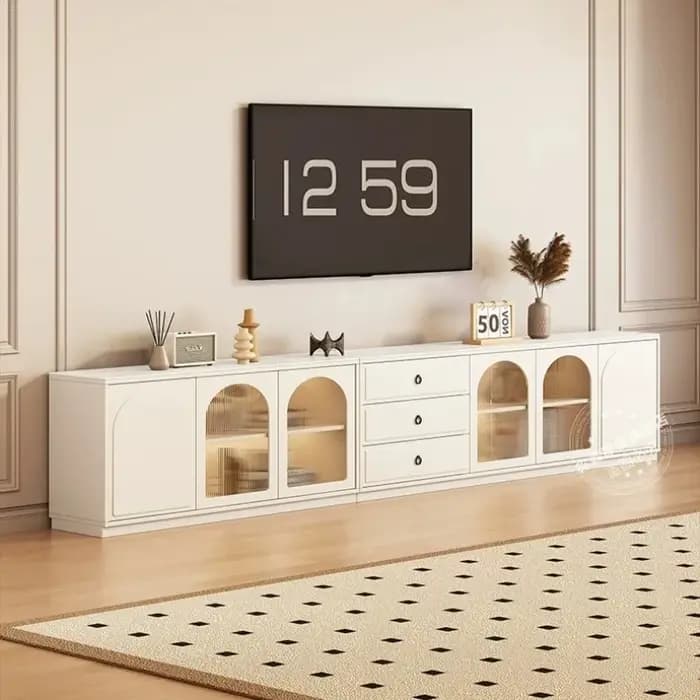 Meuble TV en bois massif blanc