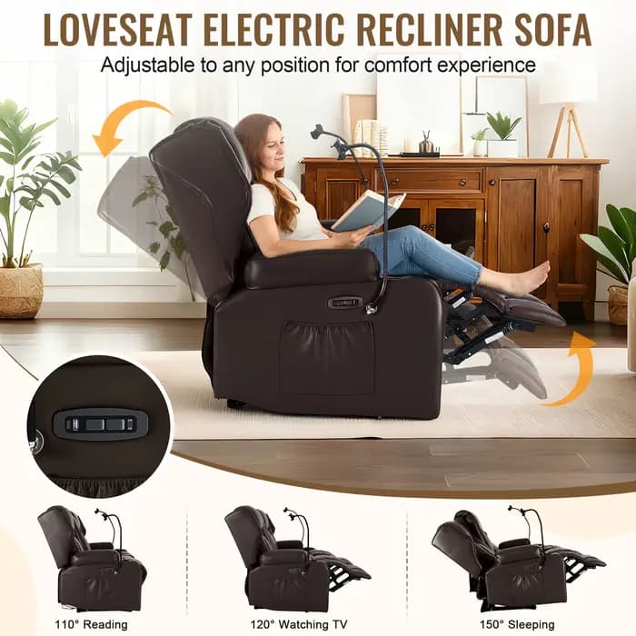 Redlife causeuse canapé inclinable électrique pour personnes âgées, Massage et chaleur, double moteu