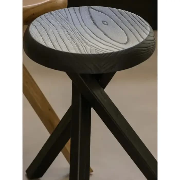 Tabouret rond noir carbonisé de style Wabi-sabi pour petit canapé domestique