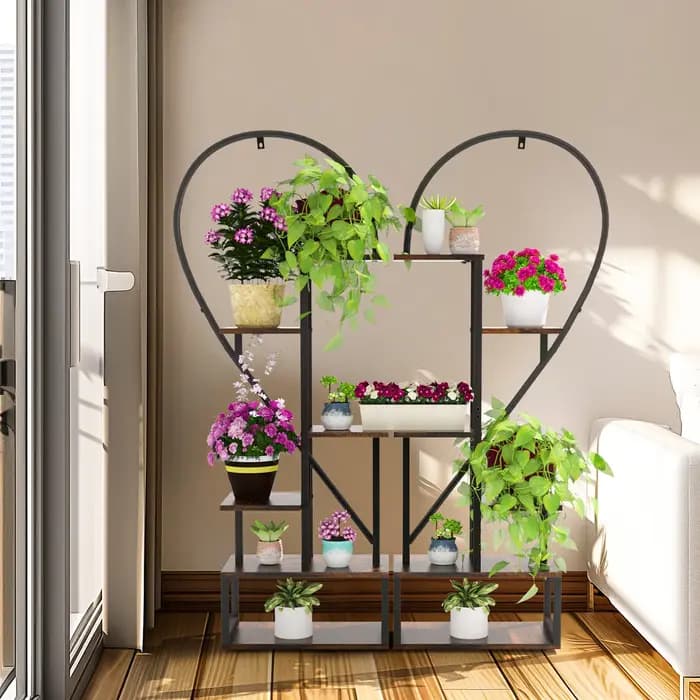 Étagère de rangement pour plantes hautes en forme de cœur, 6 niveaux en métal, support de jardin pou