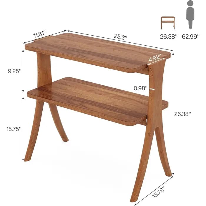 Table d'appoint pour salon, table d'appoint de ferme avec étagère de rangement à 2 niveaux et pieds