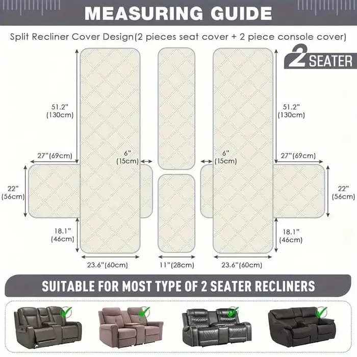 Housse de fauteuil inclinable 2 places avec poche latérale
